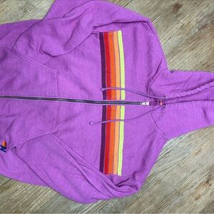 Aviator Nation Purple Hoodie with Rainbow Stripes